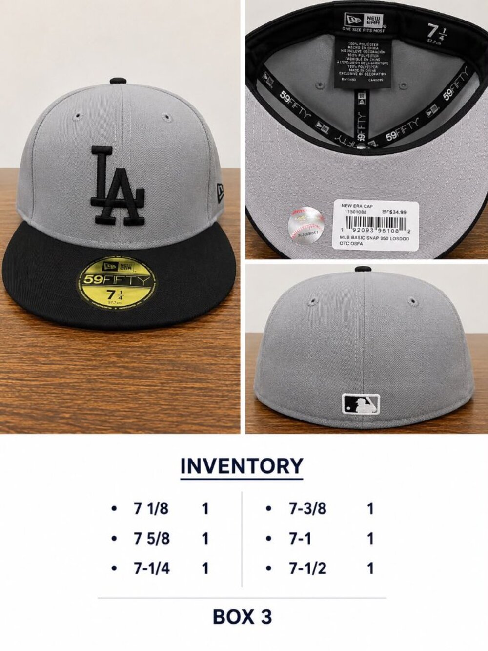 NWT New Era Los Angeles Dodgers 59FIFTY Fitted Hat Gray Black